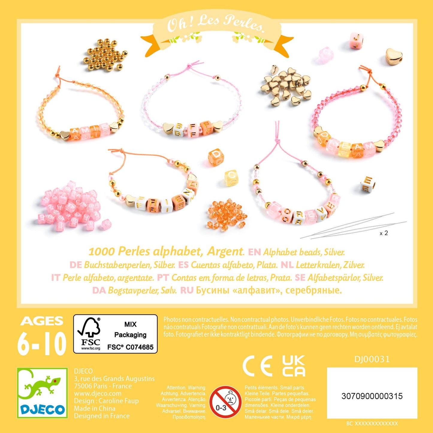 Perles alphabet Or Djeco - contenu