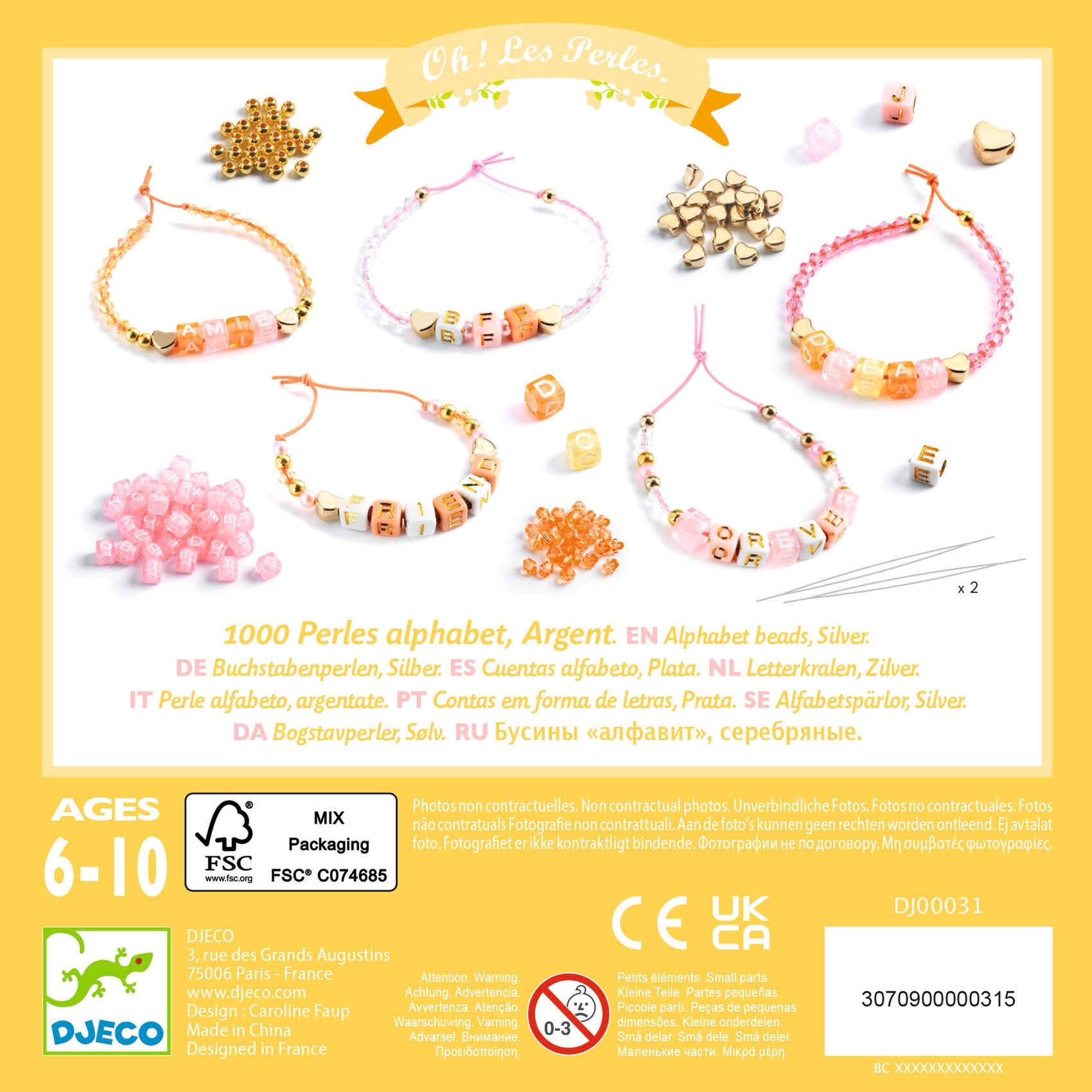 Perles alphabet Or Djeco - contenu