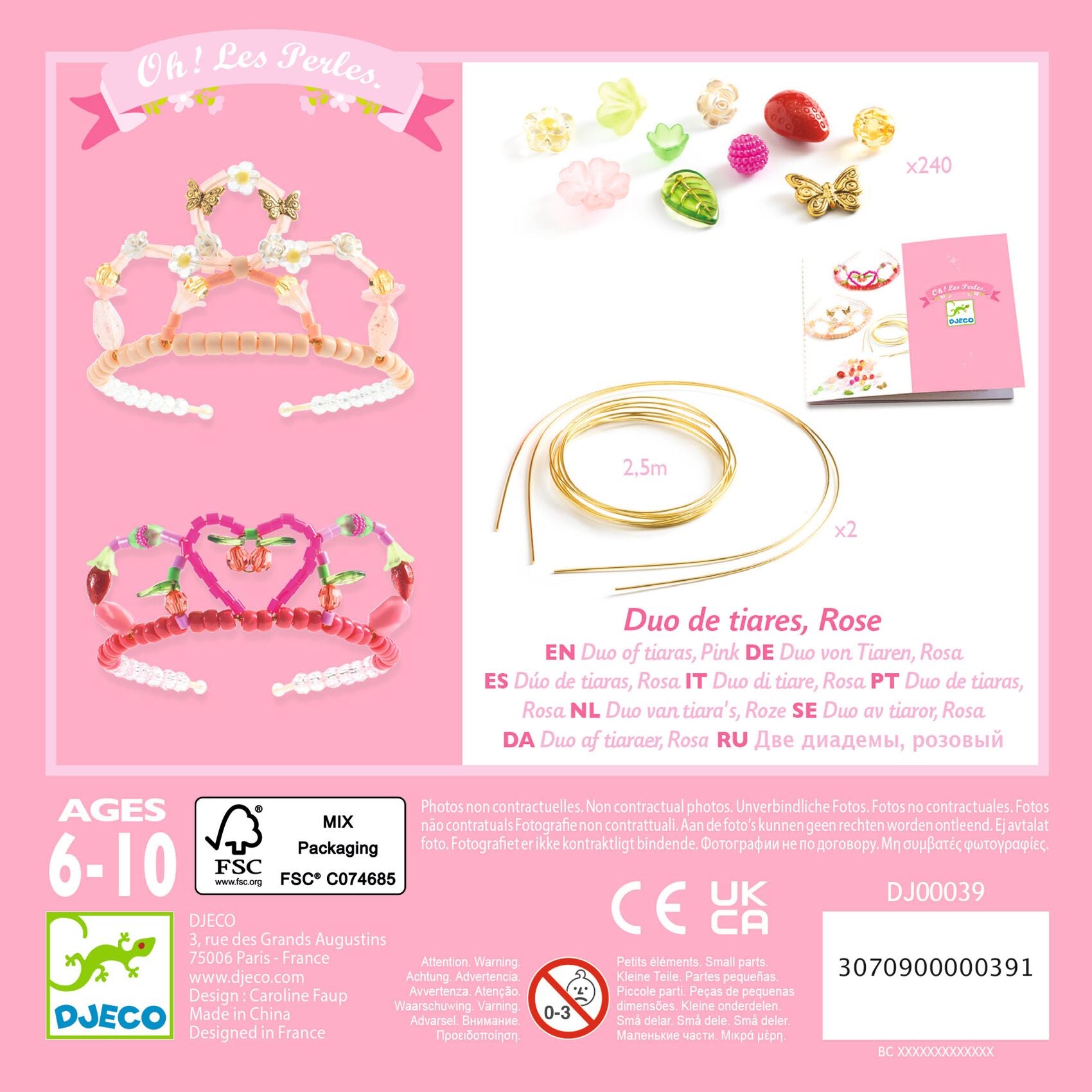 Duo de tiares Rose Djeco - contenu